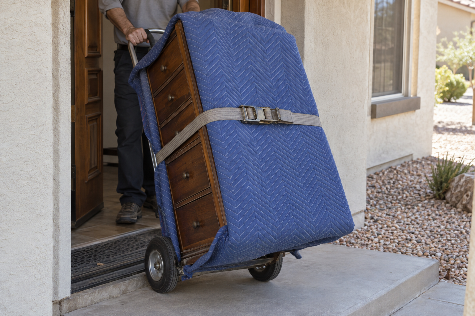 dresser on a dolly for furniture removal