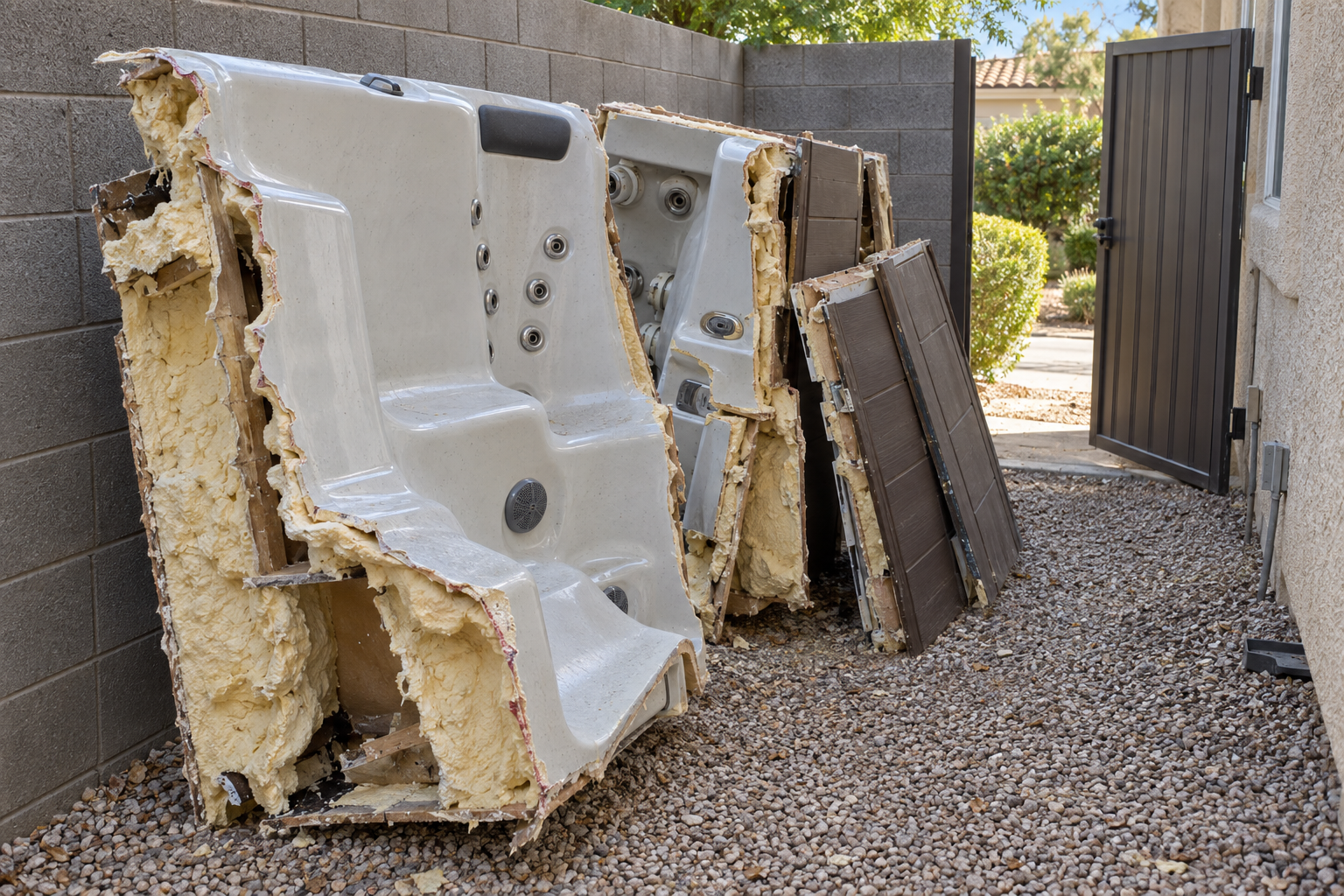 hot tub cut into sections for removal